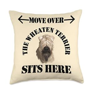 funny soft coated wheaten terrier dog owner gifts move over the wheaten terrier sits here funny dog quote throw pillow, 18x18, multicolor