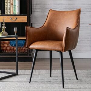 zsarts brown leather dining chair modern accent chair armchair comfy upholstered living room chair side chair desk chair with metal legs for kitchen bedroom small corner,brown