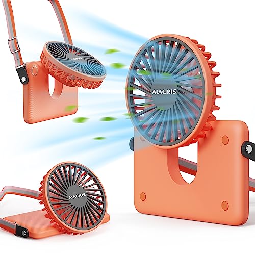 ALACRIS Portable Hanging Neck Fan, Wearable Personal Fan with Adjustable Lanyard, 3 Speeds Rechargeable Mini Handheld Personal Fan for Home Office Outdoor Travel