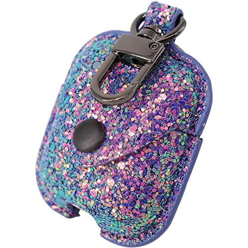 ONGHSD Bling Shiny PU Leather Carrying Case for AirPods 1 & 2 Charging Case Cover Women Girls Protective Case Glitter with Sequins Pocket Pouch for AirPods 1st 2nd Generation Case (Purple)