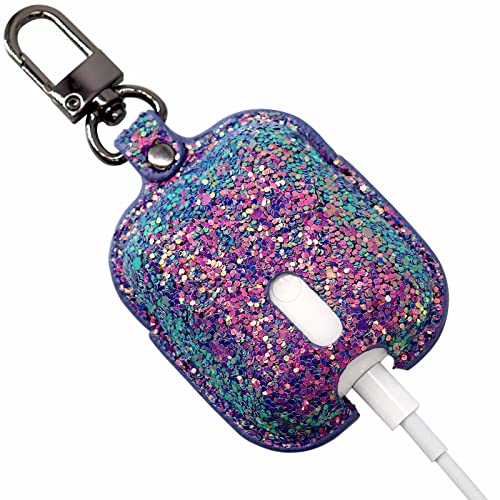 ONGHSD Bling Shiny PU Leather Carrying Case for AirPods 1 & 2 Charging Case Cover Women Girls Protective Case Glitter with Sequins Pocket Pouch for AirPods 1st 2nd Generation Case (Purple)