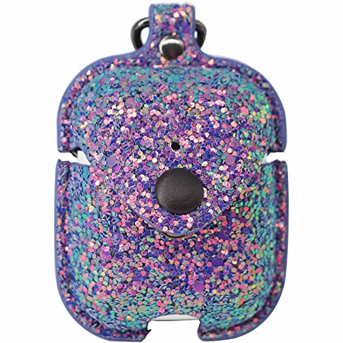 ONGHSD Bling Shiny PU Leather Carrying Case for AirPods 1 & 2 Charging Case Cover Women Girls Protective Case Glitter with Sequins Pocket Pouch for AirPods 1st 2nd Generation Case (Purple)