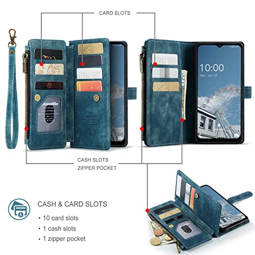 REEGINCH Samsung Galaxy A13 5G Case, Samsung A13 4G Wallet Case for Women Men, Durable PU Leather Case Magnetic Flip Zipper Card Holder Wristlet Strap Kickstand Phone Case for Samsung Galaxy A13, Blue