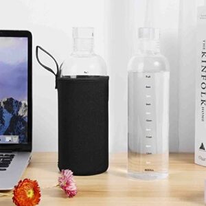 Clear Glass Water Bottles With Time Marker Non-slip Sleeve And Lids, Reusable Glass Drinking Bottles, Drink Water Bottle 26 Oz，Suitable For Drinks, Juices, Sodas, Coke, As Gifts Etc.(750ml)