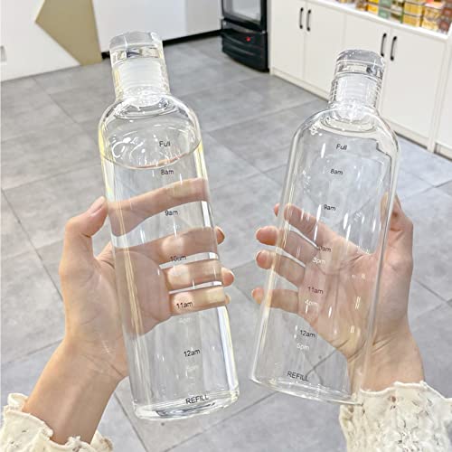 Clear Glass Water Bottles With Time Marker Non-slip Sleeve And Lids, Reusable Glass Drinking Bottles, Drink Water Bottle 26 Oz，Suitable For Drinks, Juices, Sodas, Coke, As Gifts Etc.(750ml)