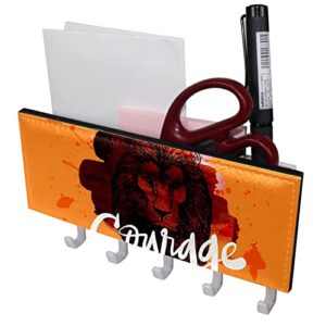 lion mail holder organizer and key hooks pu front, self adhesive key rack with 5 hooks perfect for entryway, hallway，bathroom ，kitchen