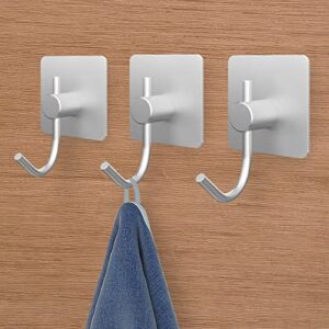 VAEHOLD Adhesive Wall Hooks, Heavy Duty Sticky Holder Waterproof Aluminum Towel Hooks for Hanging Coat, Hat, Towel, Key, Clothes, Closet Hook Wall Mount for Kitchen, Bathroom, Office (12, Silver)