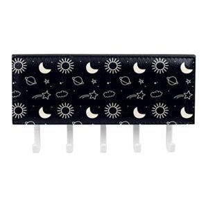 Space Background Mail Holder Organizer and Key Hooks PU Front, Self Adhesive Key Rack with 5 Hooks Perfect for Entryway, Hallway，Bathroom ，Kitchen