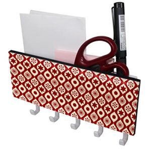 red christmas mail holder organizer and key hooks pu front, self adhesive key rack with 5 hooks perfect for entryway, hallway，bathroom ，kitchen