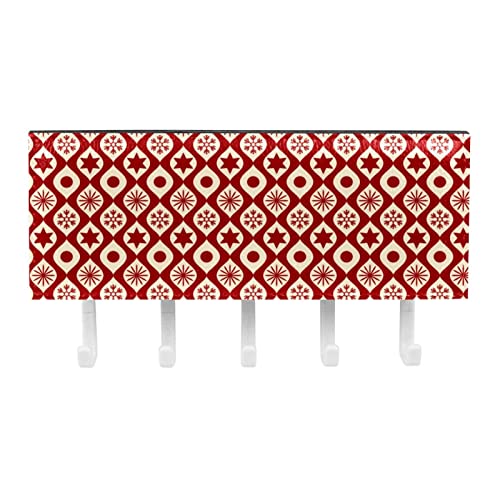 Red Christmas Mail Holder Organizer and Key Hooks PU Front, Self Adhesive Key Rack with 5 Hooks Perfect for Entryway, Hallway，Bathroom ，Kitchen