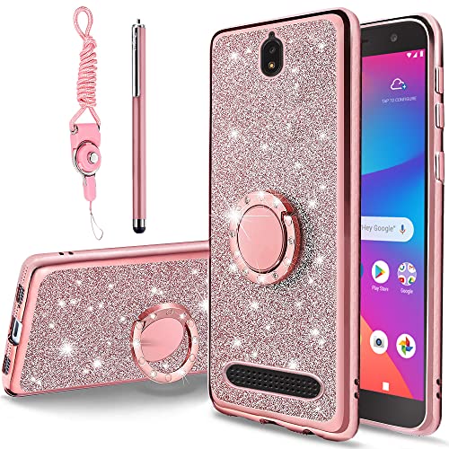 B-wishy for Blu View 2 Case for Women, Glitter Crystal Slim TPU Luxury Bling Cute Protective Cover with Kickstand+Strap for Blu View 2 B130DL