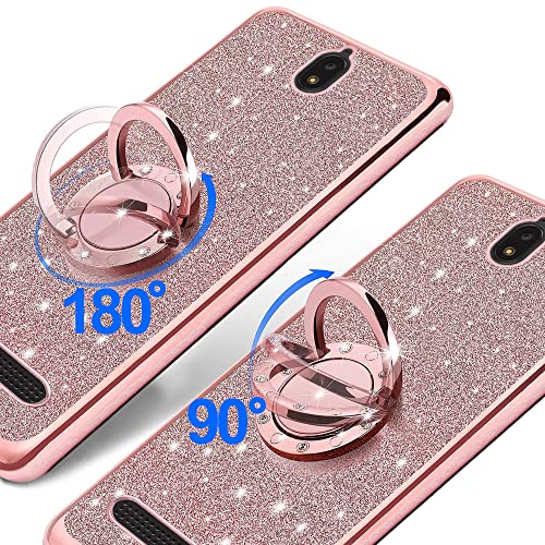 B-wishy for Blu View 2 Case for Women, Glitter Crystal Slim TPU Luxury Bling Cute Protective Cover with Kickstand+Strap for Blu View 2 B130DL