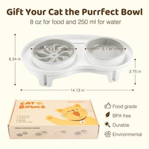 Elevated Cat Slow Feeder Bowl: Anti-Vomiting Bloat Stop Raised Food & Water Bowl for Kitten Healthy Eating - No-Spill/Non-Slip Shallow Puzzle Bowl for Puppy Small Dogs