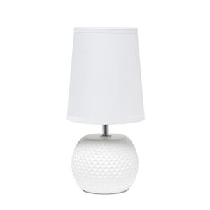 simple designs lt2084-wht mini studded texture ceramic bedside table lamp, white