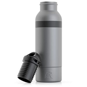 rtic bottle chiller water bottle insulated cooler for 12oz glass soda bottle or 16oz aluminum bottle, double wall vacuum insulation, stainless steel sweat proof with built-in bottle opener, graphite