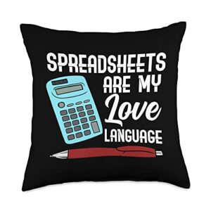 spreadsheet gifts accounting gifts spreadsheets are my love language accountant tax season throw pillow, 18x18, multicolor