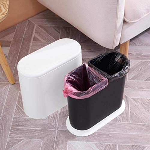NA Trash Wet & Dry Sorting Trash Can 10L/2.4Gal (Approx. 6.4L) Plastic Push Top Lid Trash Can Suitable for Kitchen, Bathroom, Living Room, Office, Narrow Places Black