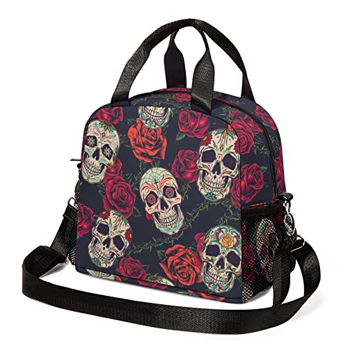 Reusable Skull Lunch Box for Boy Girl Man Women, Adjustable Shoulder Strap Insulated Lunch Bag Lunch Tote Bag for Travel Picnic Office Work