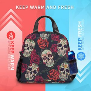 Reusable Skull Lunch Box for Boy Girl Man Women, Adjustable Shoulder Strap Insulated Lunch Bag Lunch Tote Bag for Travel Picnic Office Work