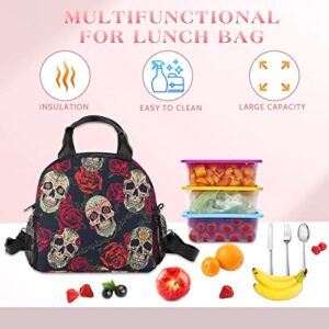 Reusable Skull Lunch Box for Boy Girl Man Women, Adjustable Shoulder Strap Insulated Lunch Bag Lunch Tote Bag for Travel Picnic Office Work