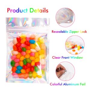 100 Pieces Mylar Bags Holographic Packaging Bags, Foil Pouch Ziplock Bags for Food Storage and Lipgloss, Jewelry, Eyelash Packaging (4X6 inches)