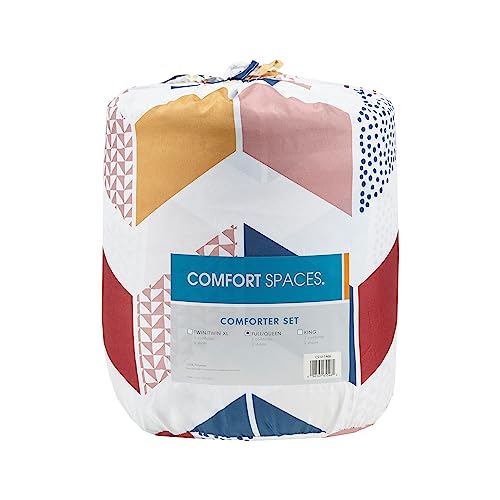 Comfort Spaces Kylar Cozy Comforter Set, Vibrant Chevron Ruching Design with Solid Reverse, All Season Down Alternative Bedding with Matching Sham, Full/Queen (88 in x 92 in), Multi/Aqua 3 Piece