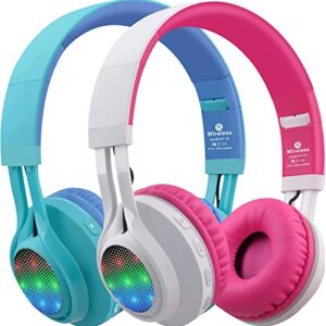 Riwbox 2 Packs WT-7S Kids Headphones Wireless, Foldable Stereo Bluetooth Headset with Mic Compatible with PC/Laptop/Tablet/iPad (Blue-Pink)