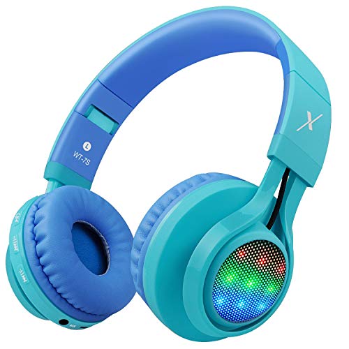 Riwbox 2 Packs WT-7S Kids Headphones Wireless, Foldable Stereo Bluetooth Headset with Mic Compatible with PC/Laptop/Tablet/iPad (Blue-Pink)