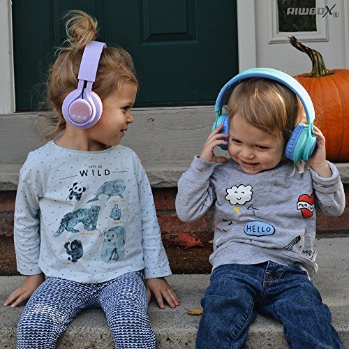 Riwbox 2 Packs WT-7S Kids Headphones Wireless, Foldable Stereo Bluetooth Headset with Mic Compatible with PC/Laptop/Tablet/iPad (Blue-Pink)