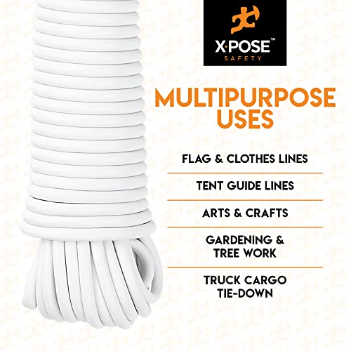 Plastic Clothesline - 100' Plastic Clothes Line - White Outdoor Weather Resistant - Synthetic Cord for Hanging and Drying Clothing & Laundry - Plastic Rope Clothes Line String for Pulley