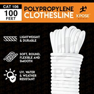 Plastic Clothesline - 100' Plastic Clothes Line - White Outdoor Weather Resistant - Synthetic Cord for Hanging and Drying Clothing & Laundry - Plastic Rope Clothes Line String for Pulley