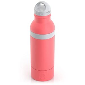 RTIC Bottle Chiller Water Bottle Insulated Cooler for 12oz Glass Soda Bottle or 16oz Aluminum Bottle, Double Wall Vacuum Insulation, Stainless Steel Sweat Proof with Built-In Bottle Opener, Coral