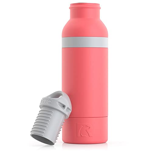 RTIC Bottle Chiller Water Bottle Insulated Cooler for 12oz Glass Soda Bottle or 16oz Aluminum Bottle, Double Wall Vacuum Insulation, Stainless Steel Sweat Proof with Built-In Bottle Opener, Coral