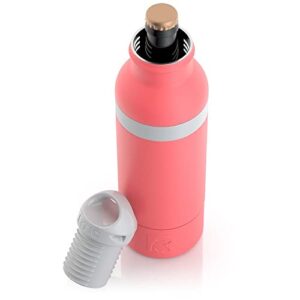 RTIC Bottle Chiller Water Bottle Insulated Cooler for 12oz Glass Soda Bottle or 16oz Aluminum Bottle, Double Wall Vacuum Insulation, Stainless Steel Sweat Proof with Built-In Bottle Opener, Coral