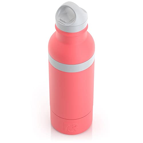 RTIC Bottle Chiller Water Bottle Insulated Cooler for 12oz Glass Soda Bottle or 16oz Aluminum Bottle, Double Wall Vacuum Insulation, Stainless Steel Sweat Proof with Built-In Bottle Opener, Coral