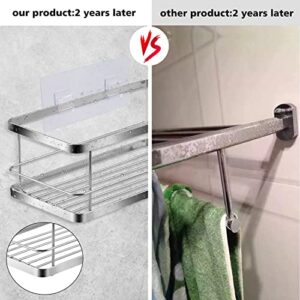 Adhesive Corner Shower Caddy,2 Pack Bathroom Corner Shower Basket Shelf With 6 Hooks Stainless Steel Shower Storage Organizer Shampoo Holder, No Drilling Shower Shelf Basket Bathroom Shelf Rack