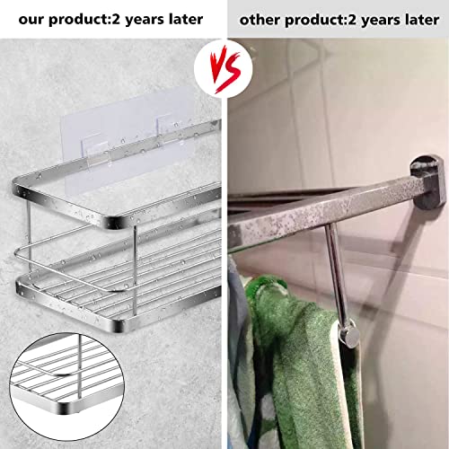 Adhesive Corner Shower Caddy,2 Pack Bathroom Corner Shower Basket Shelf With 6 Hooks Stainless Steel Shower Storage Organizer Shampoo Holder, No Drilling Shower Shelf Basket Bathroom Shelf Rack