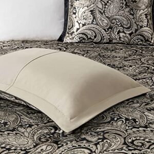 Madison Park Comforter Set, Faux Silk Jacquard Paisley Design - All Season Down Alternative Bedding with Bedskirt, Decorative Pillow, Queen(90 in x 90 in), Black 7 Piece