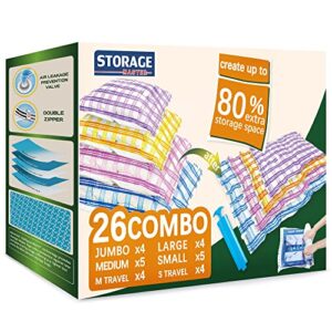 26 space saver vacuum storage bags for clothes, airtight vacuum sealed space saver bags for blankets and comforters (26 pack)