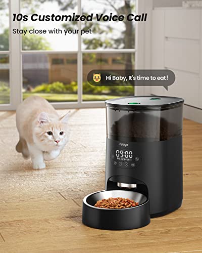 Petiigo Automatic Cat Feeder, 4L Timed BPA Free Cat Feeder Clog-Free Design for Pet Dry Food with Stainless Steel Bowl, Twist Lock Lid&Voice Recorder, Programmable Control 1-5 Meals Day for Cats/Dogs