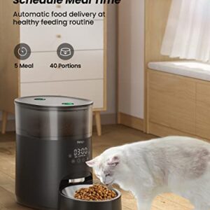 Petiigo Automatic Cat Feeder, 4L Timed BPA Free Cat Feeder Clog-Free Design for Pet Dry Food with Stainless Steel Bowl, Twist Lock Lid&Voice Recorder, Programmable Control 1-5 Meals Day for Cats/Dogs