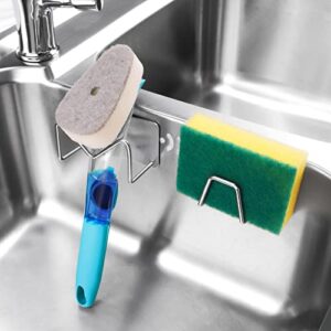 nihome 2pcs adhesive sponge holders sus304 stainless steel mini kitchen sink caddy set, two small sizes for kitchen accessories brushes scrubs rustproof waterproof quick-drying minimal space saving