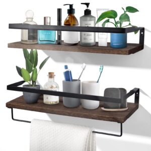 uten floating shelves, wall shelves set of 2, wall mounted for bathroom, bedroom, kitchen, bathroom shelf with towel bar, sturdy structure, easy installation