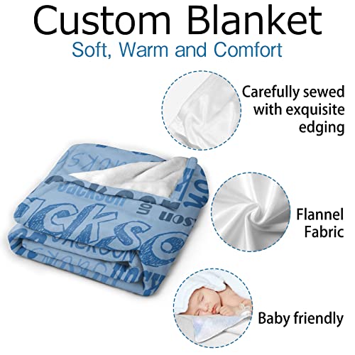 SIMIEEK Custom Blanket Personalized with Name Text, Customized Flannel Throws Blankets for Baby Adults Kids Birthday Valentines Day Gift, 50x40 Inches Inches, Blue