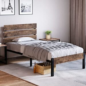 keureedg bed frame with wooden headboard and metal slats/sturdy metal slats support/easy assembly/no box spring needed/under bed storage/mattress foundation, twin xl/queen/king(twin xl)