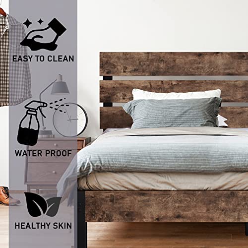 Keureedg Bed Frame with Wooden Headboard and Metal Slats/Sturdy Metal Slats Support/Easy Assembly/No Box Spring Needed/Under Bed Storage/Mattress Foundation, Twin XL/Queen/King(Twin XL)