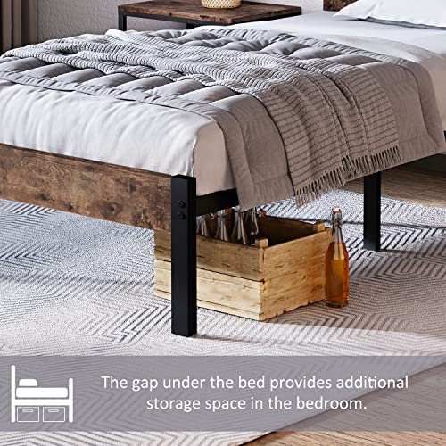 Keureedg Bed Frame with Wooden Headboard and Metal Slats/Sturdy Metal Slats Support/Easy Assembly/No Box Spring Needed/Under Bed Storage/Mattress Foundation, Twin XL/Queen/King(Twin XL)