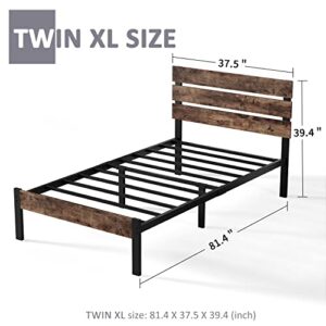 Keureedg Bed Frame with Wooden Headboard and Metal Slats/Sturdy Metal Slats Support/Easy Assembly/No Box Spring Needed/Under Bed Storage/Mattress Foundation, Twin XL/Queen/King(Twin XL)