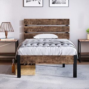 Keureedg Bed Frame with Wooden Headboard and Metal Slats/Sturdy Metal Slats Support/Easy Assembly/No Box Spring Needed/Under Bed Storage/Mattress Foundation, Twin XL/Queen/King(Twin XL)