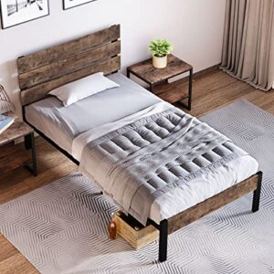 Keureedg Bed Frame with Wooden Headboard and Metal Slats/Sturdy Metal Slats Support/Easy Assembly/No Box Spring Needed/Under Bed Storage/Mattress Foundation, Twin XL/Queen/King(Twin XL)